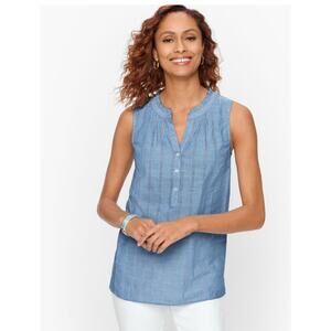 Talbots Women's Ruffle Trim Shell Sleeveless Tank Blouse size XL Blue